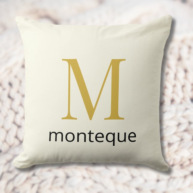 Cream Gold Monogram Personalised Name Luxury Gift  Cushion (Creator Uploaded)