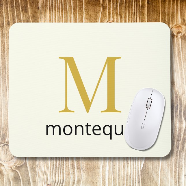 Cream Gold Monogram Personalised Name Luxury Gift  Mouse Pad (Creator Uploaded)