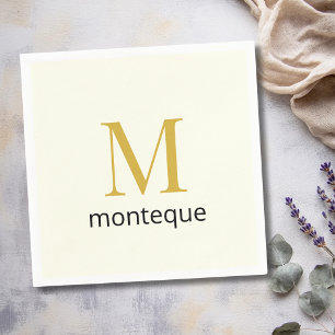 Cream Gold Monogram Personalised Name Luxury Gift Napkin