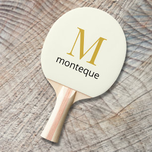 Cream Gold Monogram Personalised Name Luxury Gift  Ping Pong Paddle