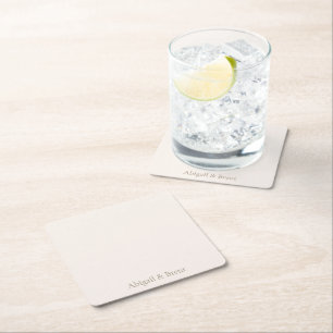 Cream & Gold Personalised Simple Wedding Square Paper Coaster