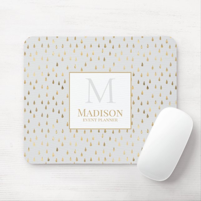 Cream Gold Raindrop Modern Trendy Monogram Mouse Pad (With Mouse)
