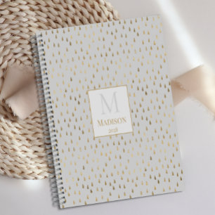 Cream Gold Raindrop Modern Trendy Monogram Planner
