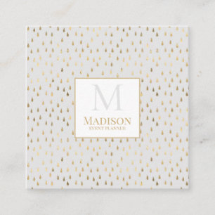 Cream Gold Raindrop Modern Trendy Monogram Square Business Card