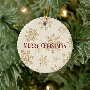 Cream Gold Snowflakes Christmas Ceramic Tree Decoration