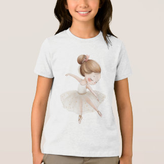 Cream Gold Star Ballerina Watercolor Little Girl Tri-Blend Shirt