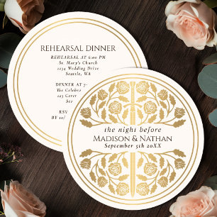 Cream Gold Sword Royal Wedding Rehearsal Invitation