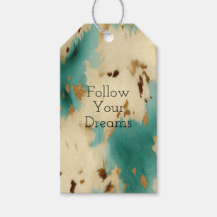 Cream Gold Turquoise Cowhide Animal Gift Tags