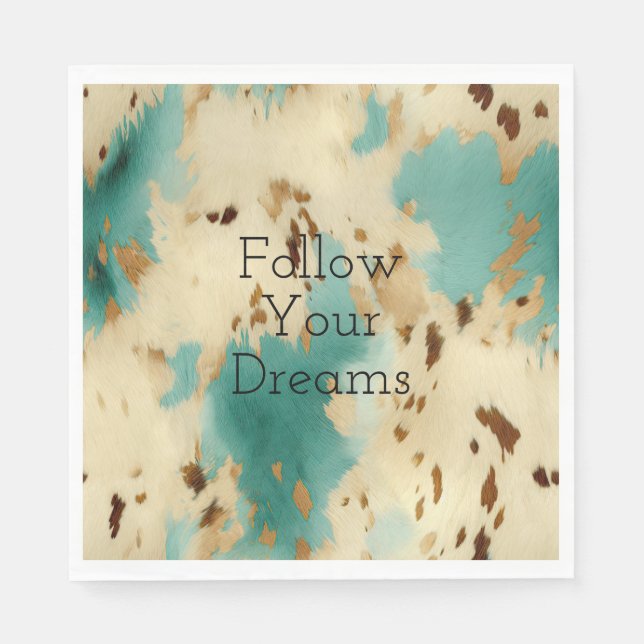 Cream Gold Turquoise Cowhide Animal  Napkin (Front)