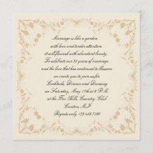 Cream Gold Vintage Pinstripe Floral Anniversary Invitation