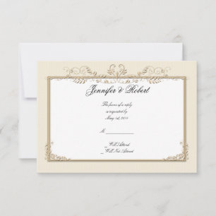 Cream Gold Vintage Pinstripe Floral Response Card