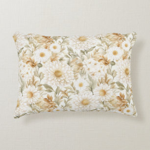 Cream Gold White Country Flowers Decorative Cushion