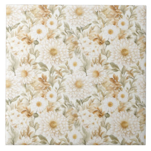 Cream Gold White Country Flowers Tile