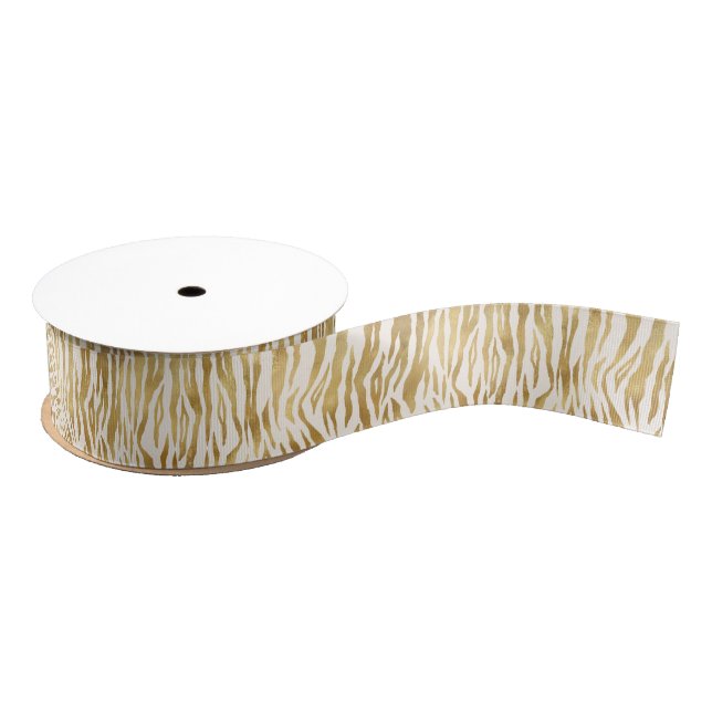 Cream Gold Zebra Print       Grosgrain Ribbon (Spool)