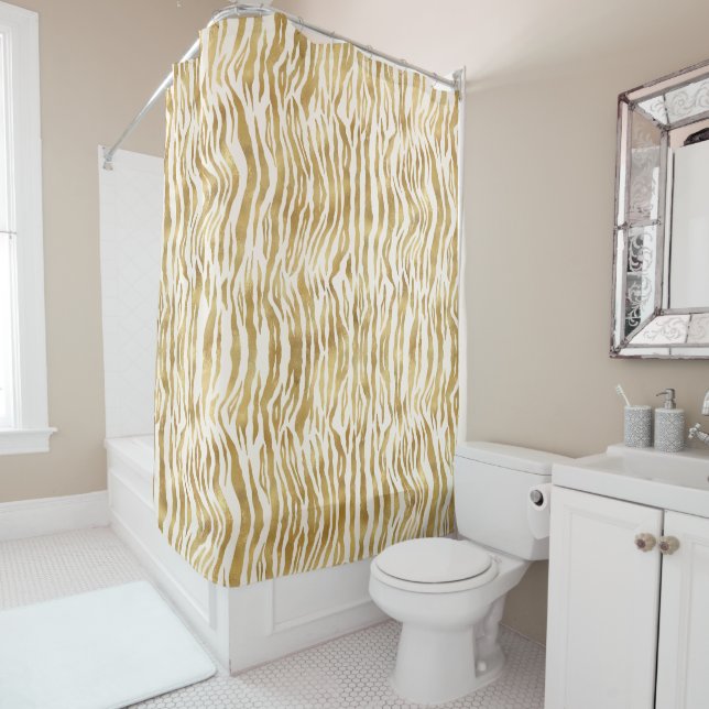 Cream Gold Zebra Print     Shower Curtain (In Situ)
