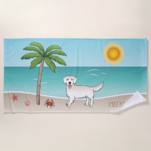 Cream Golden Retriever At A Tropical Summer Beach Towel