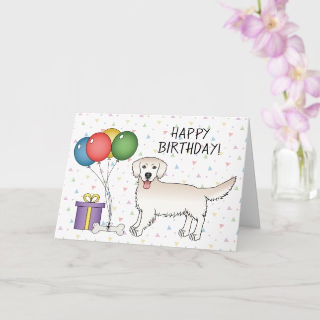 Cream Golden Retriever Cartoon Dog Happy Birthday Card (Orchid)