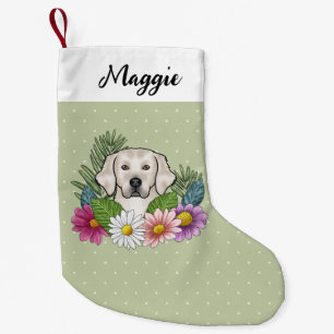 Cream Golden Retriever Colourful Flowers And Name Small Christmas Stocking