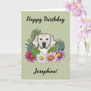 Cream Golden Retriever Colourful Flowers Birthday Card