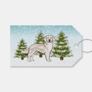 Cream Golden Retriever Dog Blue Snowy Christmas Gift Tags