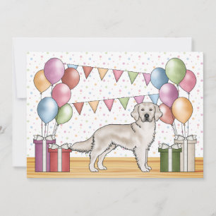 Cream Golden Retriever Dog Colourful Birthday Invitation