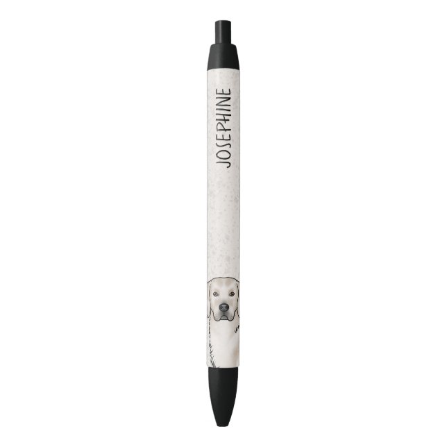 Cream Golden Retriever Dog Head Custom Name Black Ink Pen (Front Vertical)