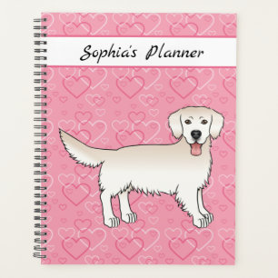 Cream Golden Retriever On Pink Hearts & Text Planner