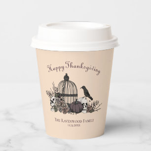 Cream Gothic Skulls, Pumpkin & Roses Thanksgiving  Paper Cups
