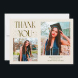 Cream Graduate Thank You 2-Photo  Announcement<br><div class="desc">Modern and whimsical graduation announcement photo card featuring 2 photos on the front and 1 on the back. The text says "THANK YOU" with twinkling stars. Add the graduate's name,  information,  and message to personalize this card. Cream.</div>