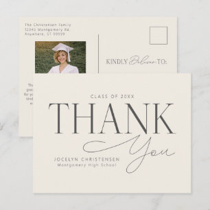 Cream Gray Elegant Modern Graduation Thank You Postcard