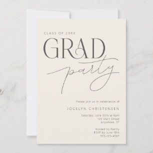 Cream Gray Modern Typography Grad Party Invitation