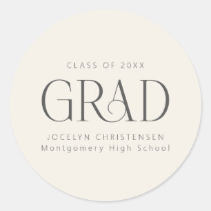 Cream Gray Personalized 2026 Modern Grad Graduate Classic Round Sticker
