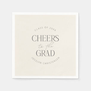 Cream Gray Personalized Cheers Grad Party Napkin