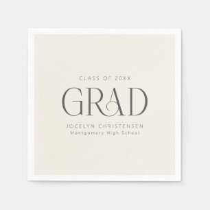 Cream Gray Personalized Minimalist Grad Party Napkin