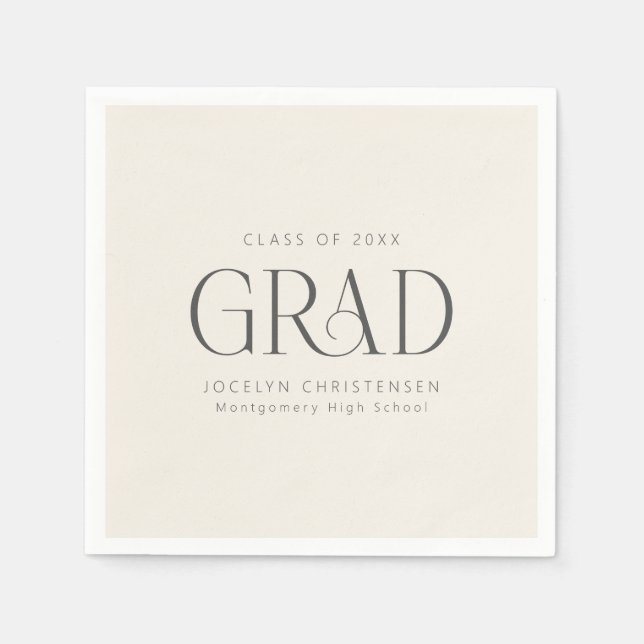 Cream Gray Personalized Minimalist Grad Party Napkin (Front)