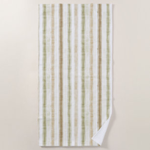 Cream Green Brown Stripes Beach Towel