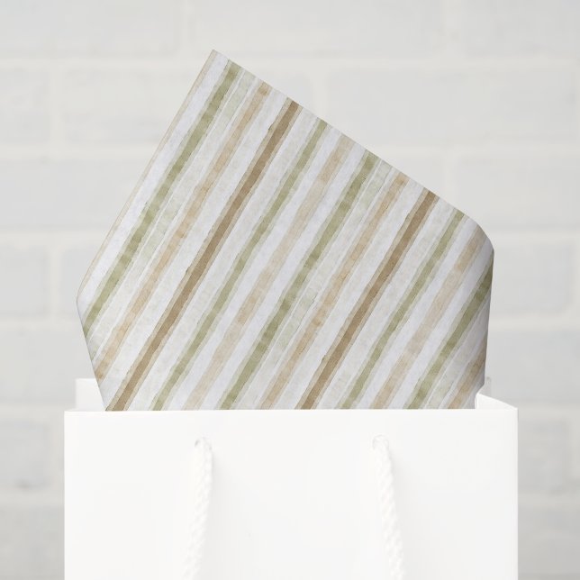 Cream Green Brown Stripes Birthday Tissue Paper (Gift Bag)