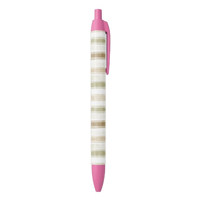 Cream Green Brown Stripes  Black Ink Pen (Bottom (Vertical))