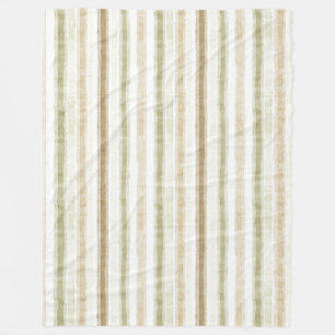 Cream Green Brown Stripes Fleece Blanket
