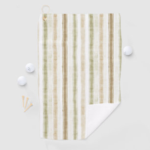 Cream Green Brown Stripes Golf Towel
