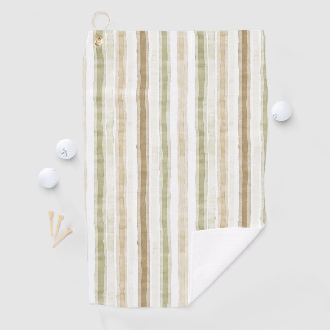 Cream Green Brown Stripes  Golf Towel (InSitu)