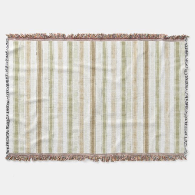 Cream Green Brown Stripes  Throw Blanket (Front)
