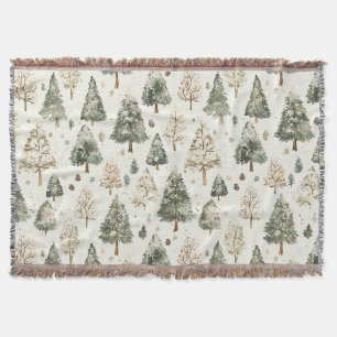 Cream Green Christmas Trees Throw Blanket