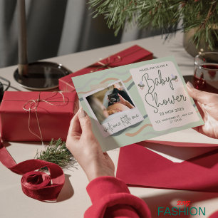 Cream & Green Cute Watercolour Classic Baby Shower Invitation