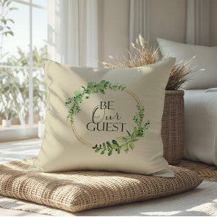 Cream Green Damask Pretty Be Our Guest Cushion