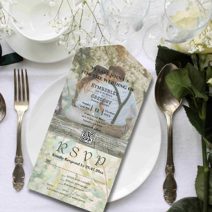 Cream Green Eucalyptus Botanical QR Code All In One Invitation