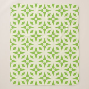 Cream green geometric tile pattern mosaic 70s sherpa blanket