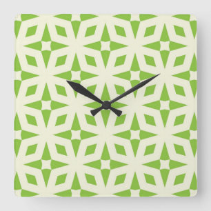 Cream green geometric tile pattern mosaic 70s square wall clock