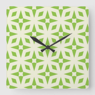 Cream green geometric tile pattern mosaic 70s square wall clock