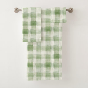 Cream Green Plaid   Bath Towel Set